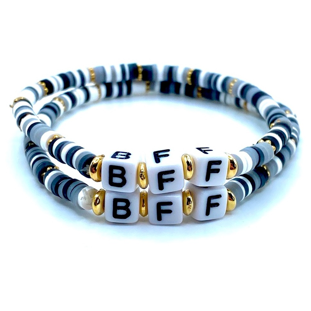 BFF Beaded Stretch Friendship Bracelets Set Of 2 Gray Best Friend
